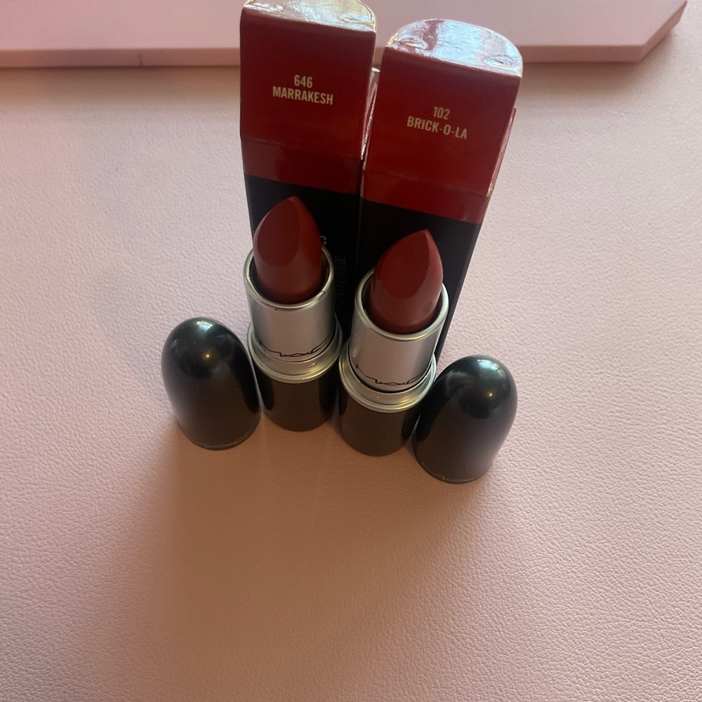 🧁MAC Cosmetics Lipsticks in Marrakesh & Brick‑O‑La Red Tones Bundle Set